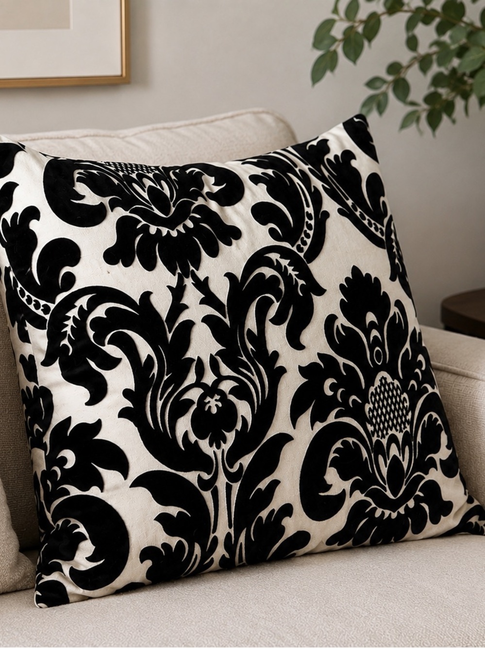 Black and White Damask Decorative Throw Pillow - Home Accents